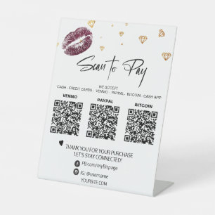 *~* Tabletop QR 3 PAYMENT Table Tent DIAMOND LIPS Pedestal Sign
