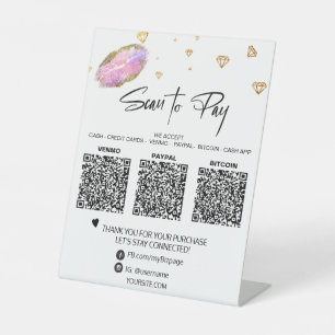 *~* Tabletop QR 3 PAYMENT Table Tent LIPS DIAMOND Pedestal Sign