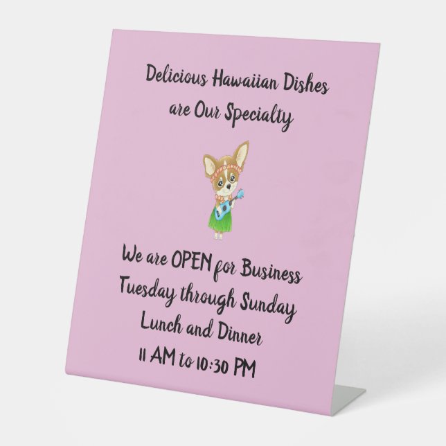 Tabletop Sign for Hawaiian Restaurant In Pink (Front)