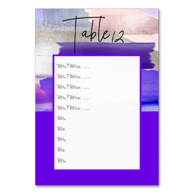 Tablette de numéros de table Ultraviolet à pinser  (Par défaut)