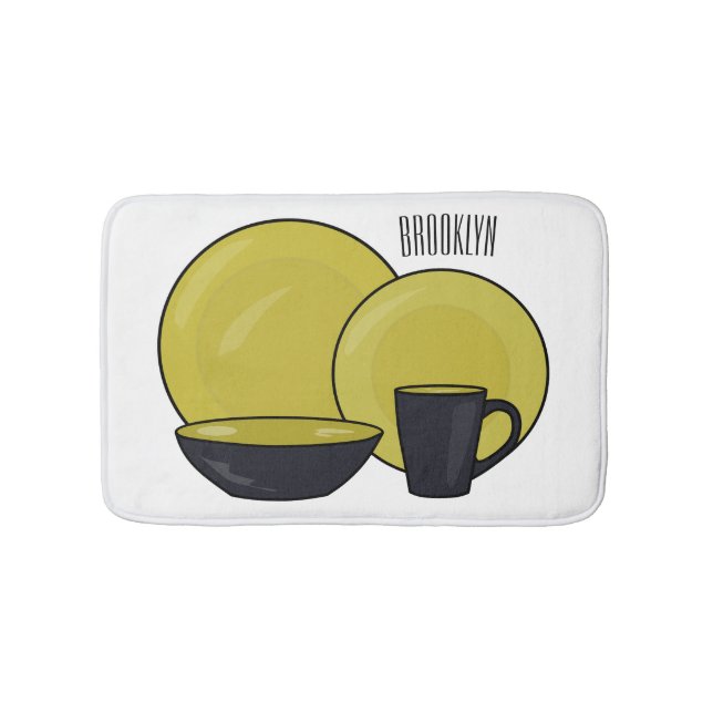 Tableware set cartoon illustration  bath mat (Front)