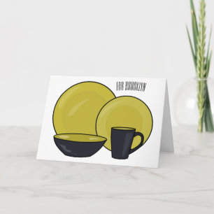 Tableware set cartoon illustration  card