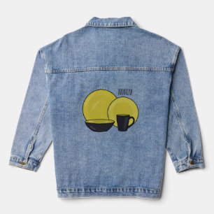 Tableware set cartoon illustration denim jacket