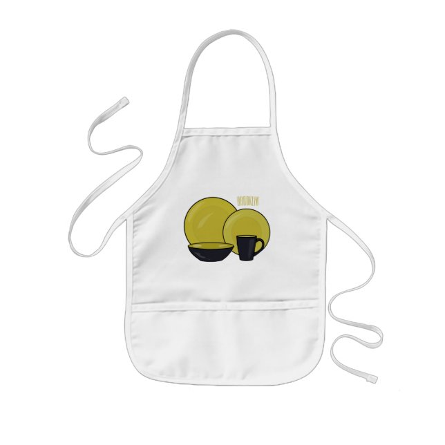 Tableware set cartoon illustration  kids apron (Front)
