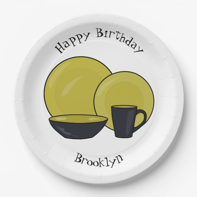 Tableware set cartoon illustration paper plate (Front)