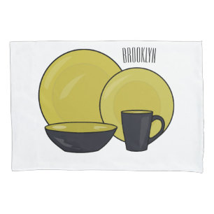 Tableware set cartoon illustration pillowcase