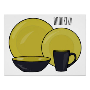 Tableware set cartoon illustration  poster