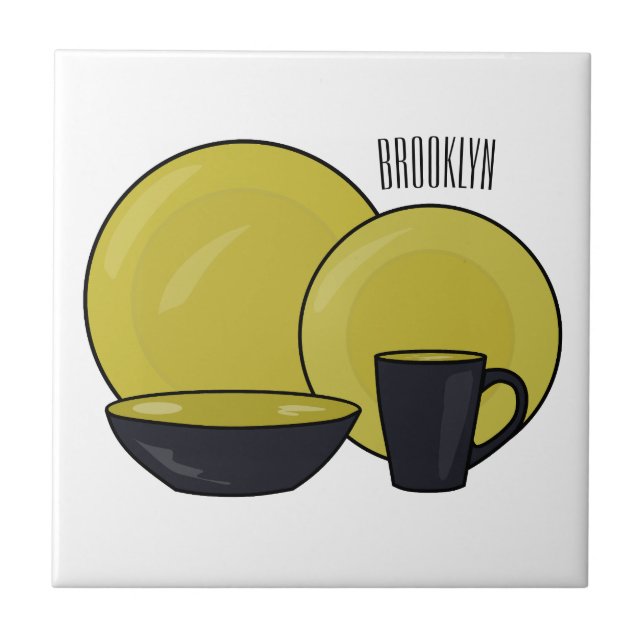 Tableware set cartoon illustration  tile (Front)