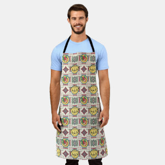 Tablier 1940 Motif de cuisine avec théières jaunes