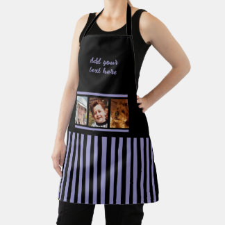 Tablier 3 photo custom text black purple striped 