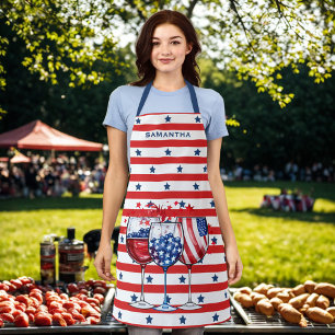 Tablier 4 juillet Cocktails Red & White Stripes Blue Stars