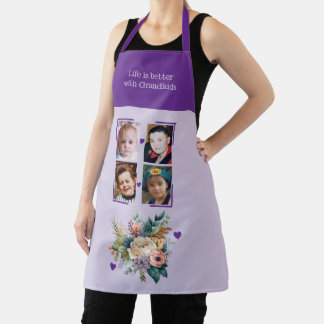 Tablier 4 photos grandchildren floral purple