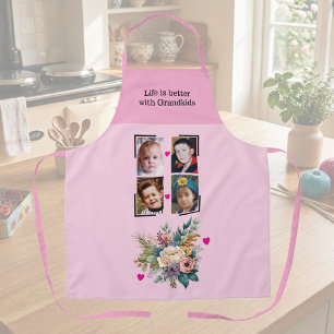 Tablier 4 photos petits-enfants floral rose
