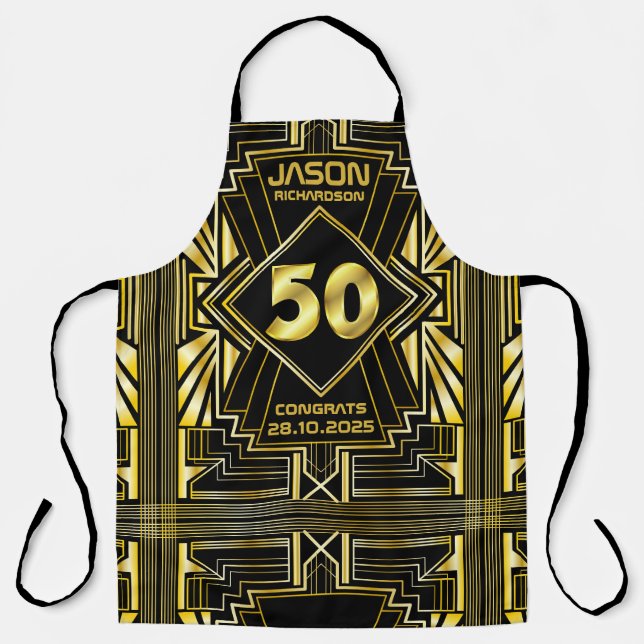 Tablier 50e anniversaire Art Déco Gold Black Great Gatsby (Recto)