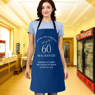 Tablier 60th Birthday Ajouter le nom Elegant Blue and Whit