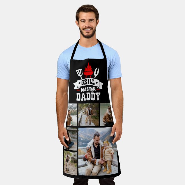 Tablier 6 Photo Collage Grill Master Papa BBQ (Porté)