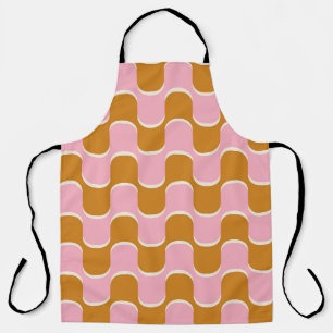 Tablier 70s retro vintage wavy pattern in gold and pinkwav