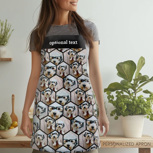 Tablier 7 Photo Collage - Hexagon motif texte blanc (Personalized Apron)