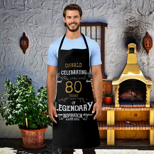 Tablier 80e anniversaire Black Gold Legendary Funny (A personalized elegant BBQ apron that is easy to customize for that special birthday party occasion.)