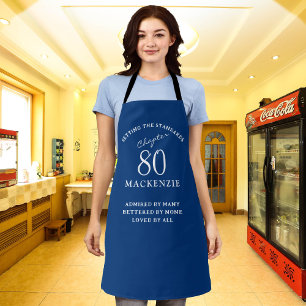 Tablier 80th Birthday Ajouter le nom Elegant Blue and Whit