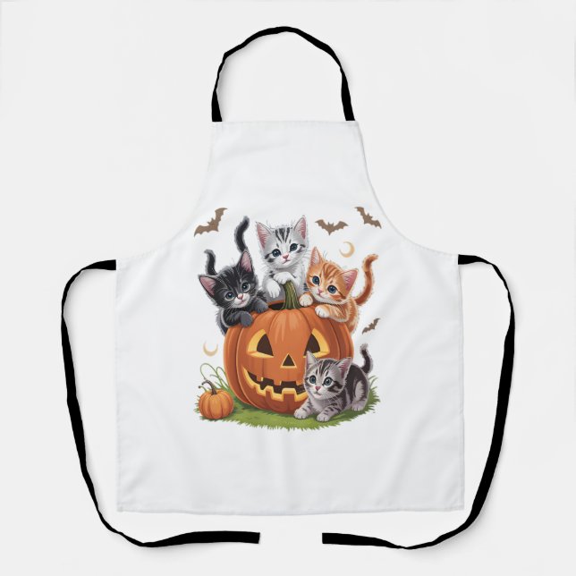 Tablier 90s Citrouille Chat Halloween Floral Saison Éffray (Recto)