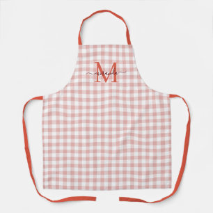 Tablier à carreaux rouge poussiéreux avec monogram