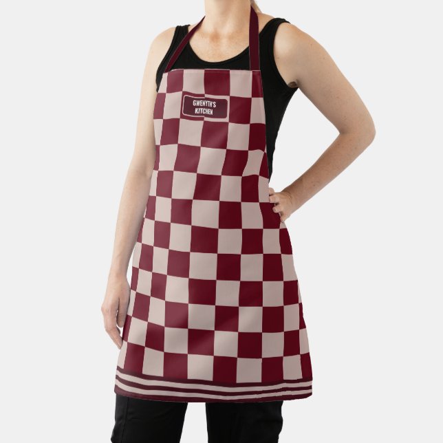 Tablier À damiers personnalisé Bourgogne Rouge moderne (Insitu)