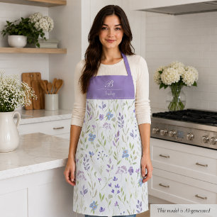 Tablier à monogramme floral pourpre