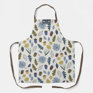 Tablier à monogramme motif botanique de feuilles d