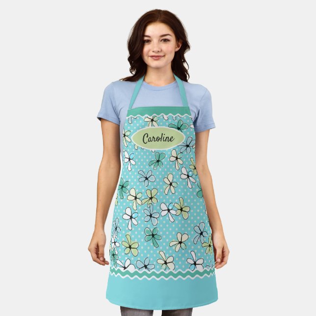 Tablier À petits pois blancs à la menthe bleue sur mesure (Porté)