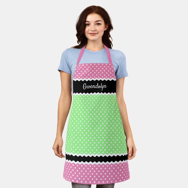 Tablier À petits pois blancs personnalisés sur Neon Rose V (Porté)