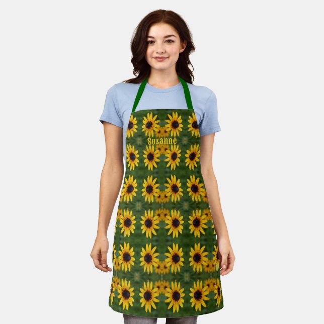 Tablier Abeille Sur Fleur Susan Joue Noire Personnalisée (Porté)