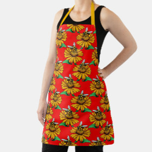 Tablier Abeille sur motif de fleur de tournesol rouge