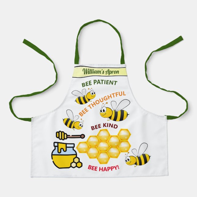 Tablier Abeilles et miel heureux personnalisés (Recto)
