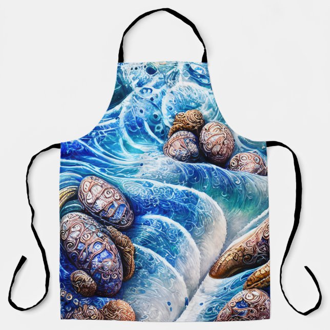 Tablier Abstrait Blue Ocean Wave Marble Agate Gold Art (Recto)