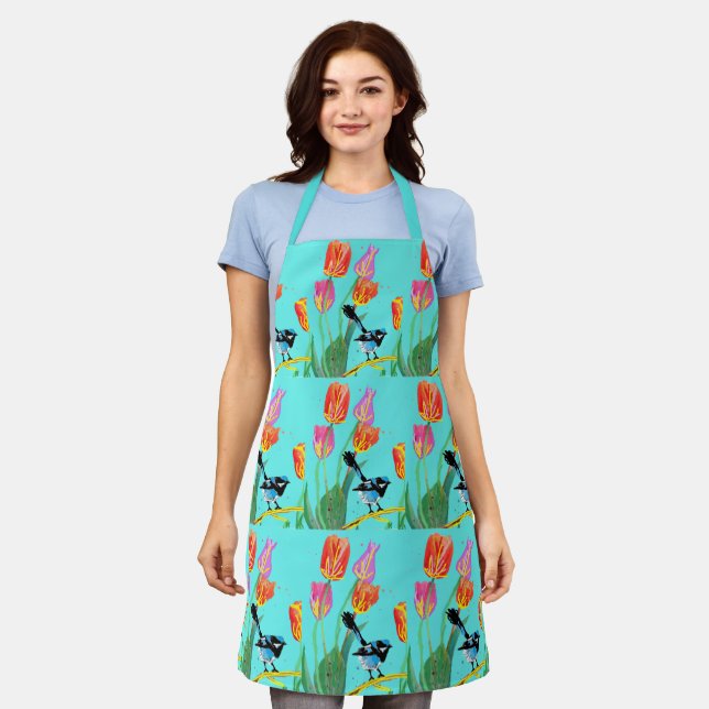 Tablier Abstrait Blue Wren Australian Bird Bird Apron (Porté)