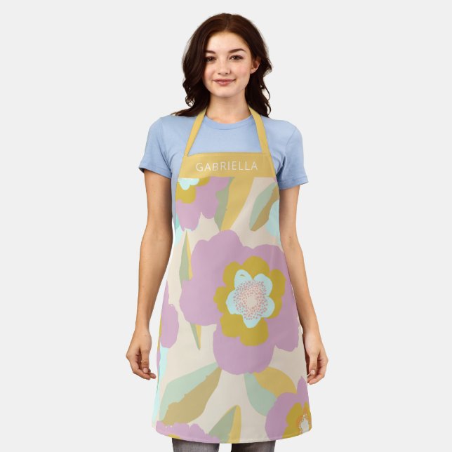Tablier Abstrait Floral Pastel Lilac Motif Personnalisé (Porté)