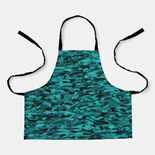 Tablier Abstrait Motif Turquoise Noir