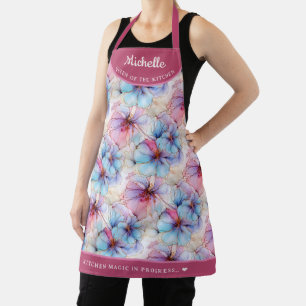 Tablier Abstrait rose violet fleuri joliment personnalisé