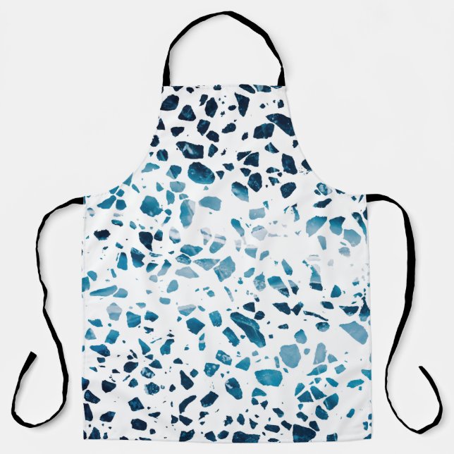 Tablier Abstrait Terrazzo Mosaic Marine et Motif bleu clai (Recto)