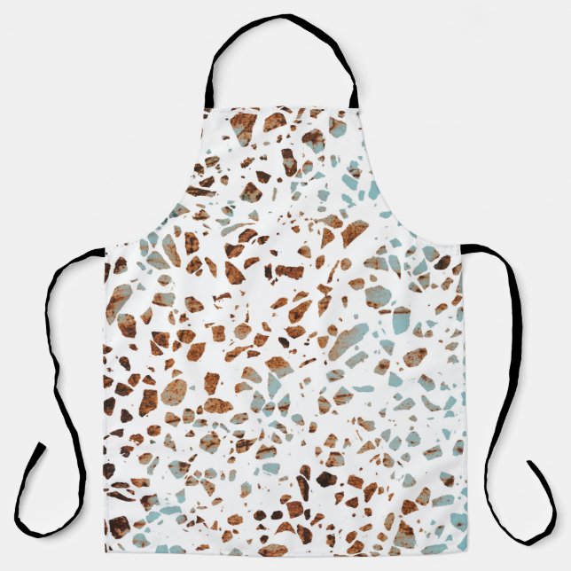 Tablier Abstrait Terrazzo Mosaic rouille Brown & Motif ble (Recto)