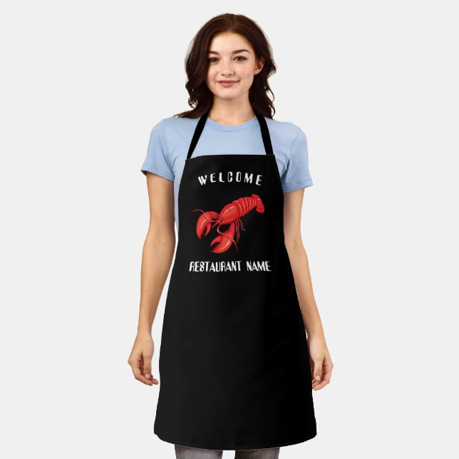 Tablier Accueil fruits de mer moderne crevettes homard nom (Porté)