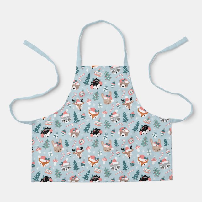Tablier Adorable Bois Noël Animal Visages Motif (Recto)