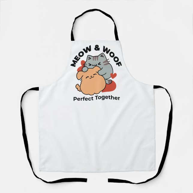 Tablier Adorable chat et chien Hug - Meow & Woof Design (Recto)