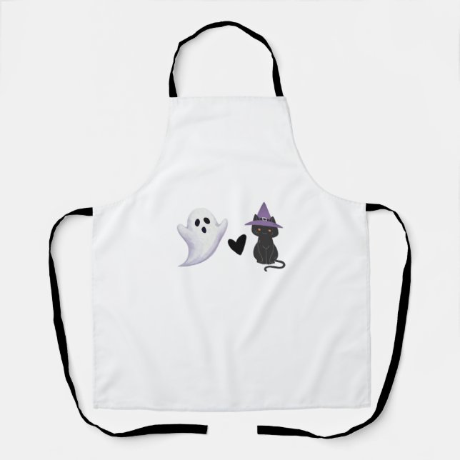 Tablier Adorable Halloween Duo Friendly Ghost et Black Ca (Recto)