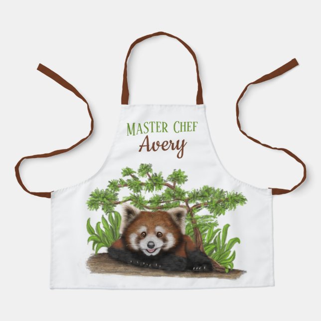 Tablier Adorable Panda Rouge Personnalisé Enfants Apron (Recto)