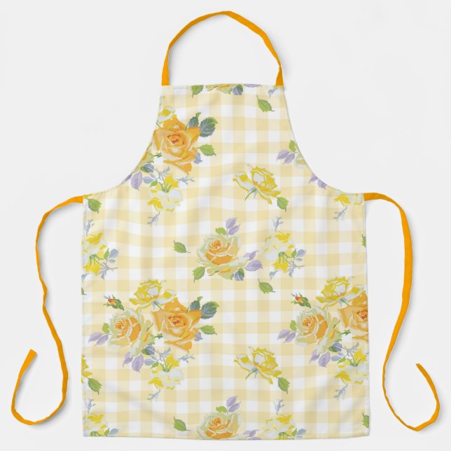 Tablier Adult Large Apron yellow rose florale (Recto)