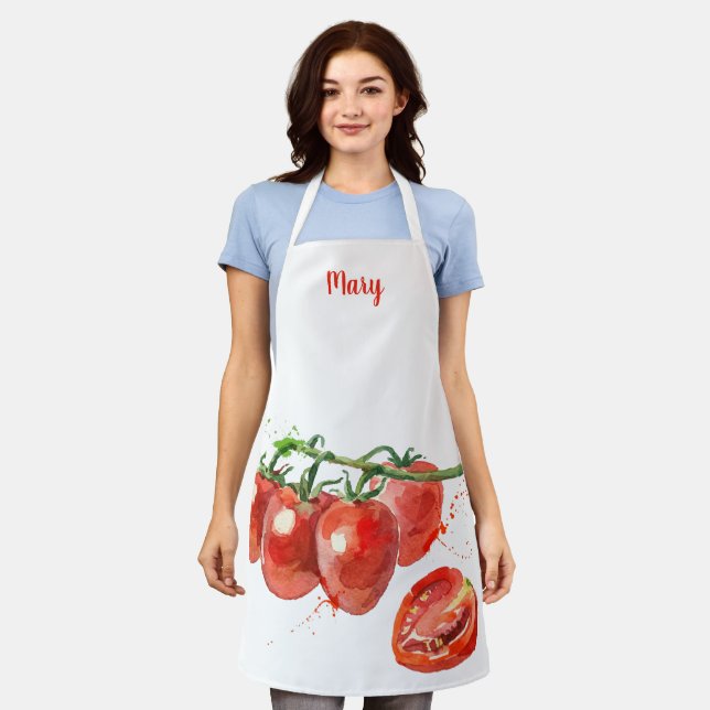 Tablier Aéroport Personnalisable de tomate d'aquarelle (Porté)