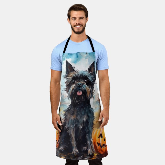 Tablier Affenpinscher Halloween avec citrouilles effrayant (Porté)