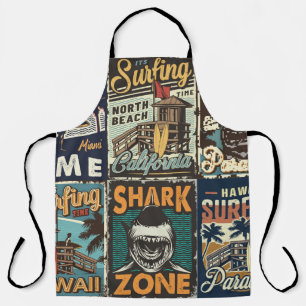 Tablier Affiches de surf colorées vintages avec bus surf